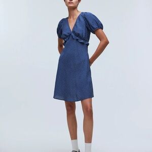 Madewell will fit 4-8 Puff-Sleeve Ruffle Mini Dress in Polka Dot